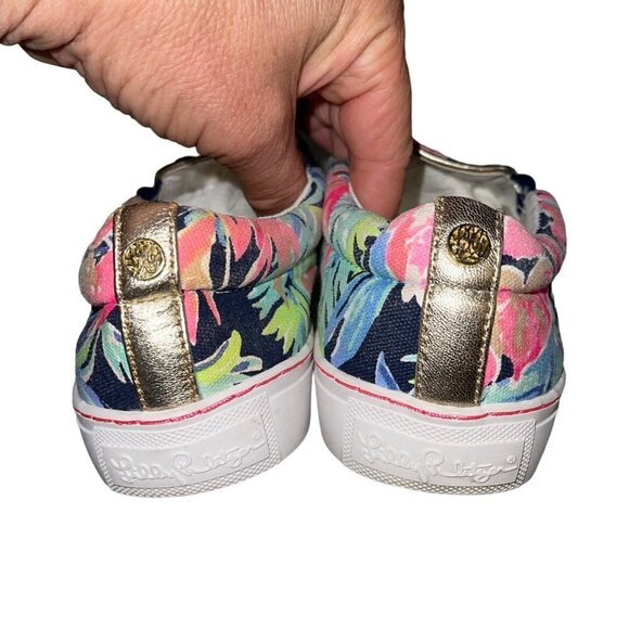 Lilly Pulitzer Sneakers Size 8 Pink Blue Tropical Floral Canvas Slip On - Picture 10 of 13